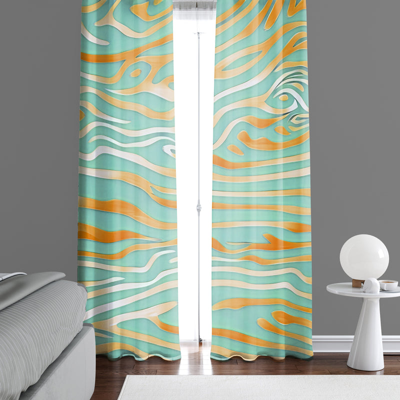 Abstract Window Curtain - Teal and Orange Wavy Stripes - Deja Blue Studios