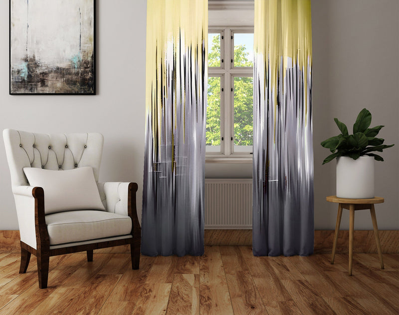 Abstract Window Curtain - Gold and Gray Spiky Ombre - Deja Blue Studios