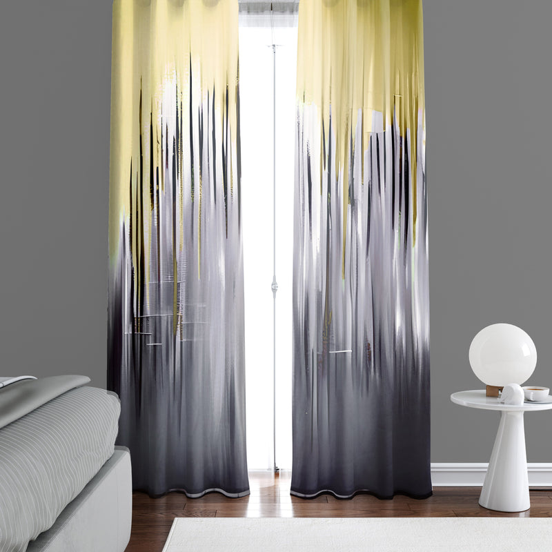 Abstract Window Curtain - Gold and Gray Spiky Ombre - Deja Blue Studios