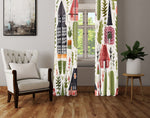 Abstract Window Curtain - Cartoon Style Red and Green Autumn Town Square - Deja Blue Studios