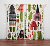 Abstract Window Curtain - Cartoon Style Red and Green Autumn Town Square - Deja Blue Studios