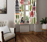 Abstract Window Curtain - Cartoon Style Red and Green Autumn Town Square - Deja Blue Studios