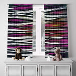 Striped Window Curtain - Grungy Horizontal Purple and Gray Stripes - Deja Blue Studios