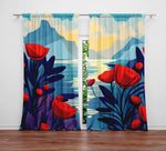 Floral Window Curtain - Oceanside Poppy Mountains - Deja Blue Studios