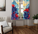 Floral Window Curtain - Oceanside Poppy Mountains - Deja Blue Studios