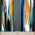 Abstract Window Curtain - Orange and Blue Paint Stripes - Deja Blue Studios