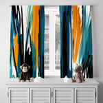 Abstract Window Curtain - Orange and Blue Paint Stripes - Deja Blue Studios