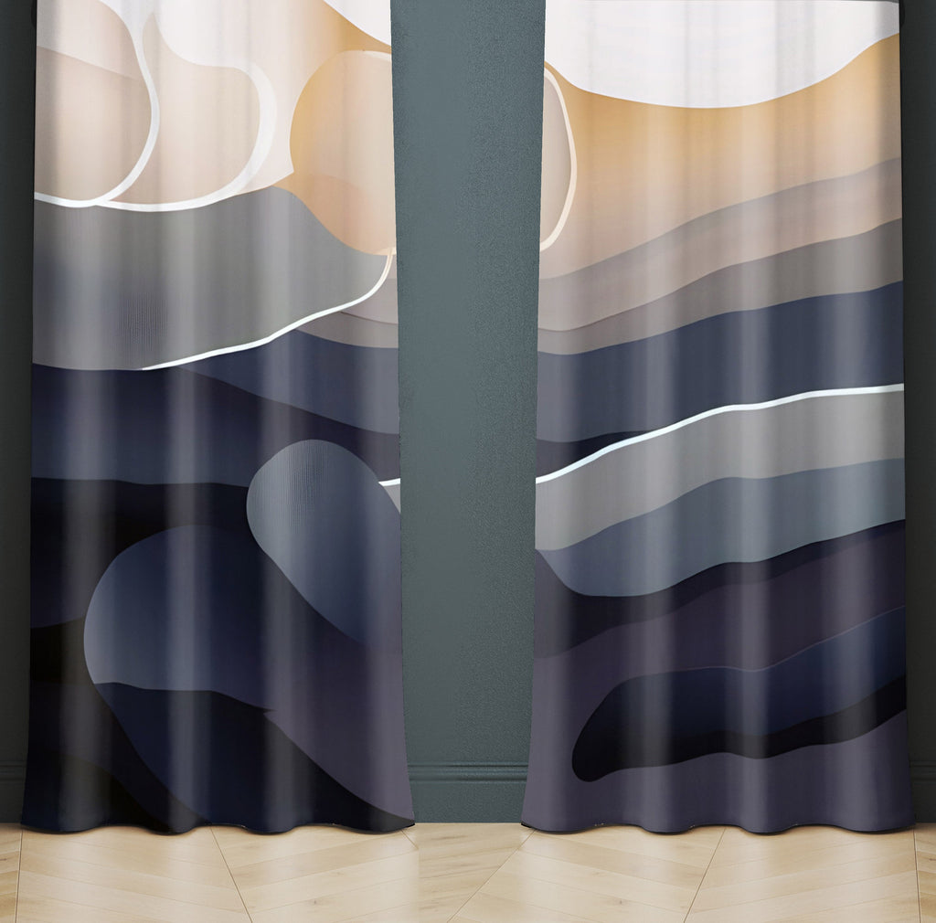 Abstract Window Curtain - Gray and Tan Sand Dunes - Deja Blue Studios