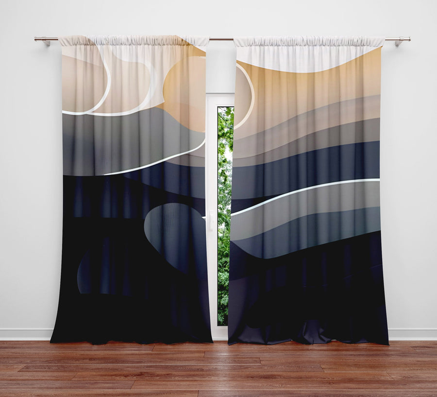 Abstract Window Curtain - Gray and Tan Sand Dunes - Deja Blue Studios