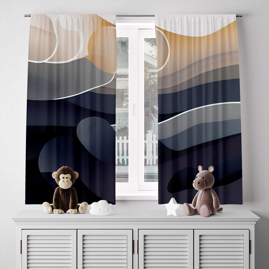 Abstract Window Curtain - Gray and Tan Sand Dunes - Deja Blue Studios