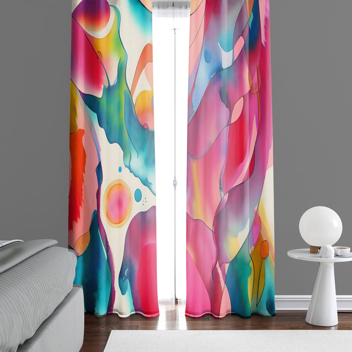 Abstract Window Curtain - Red and Blue Faux Alcohol Ink Splatters - Deja Blue Studios