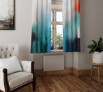 Abstract Window Curtain - Hazy Morning Red and Blue Cityscape - Deja Blue Studios