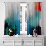 Abstract Window Curtain - Hazy Morning Red and Blue Cityscape - Deja Blue Studios