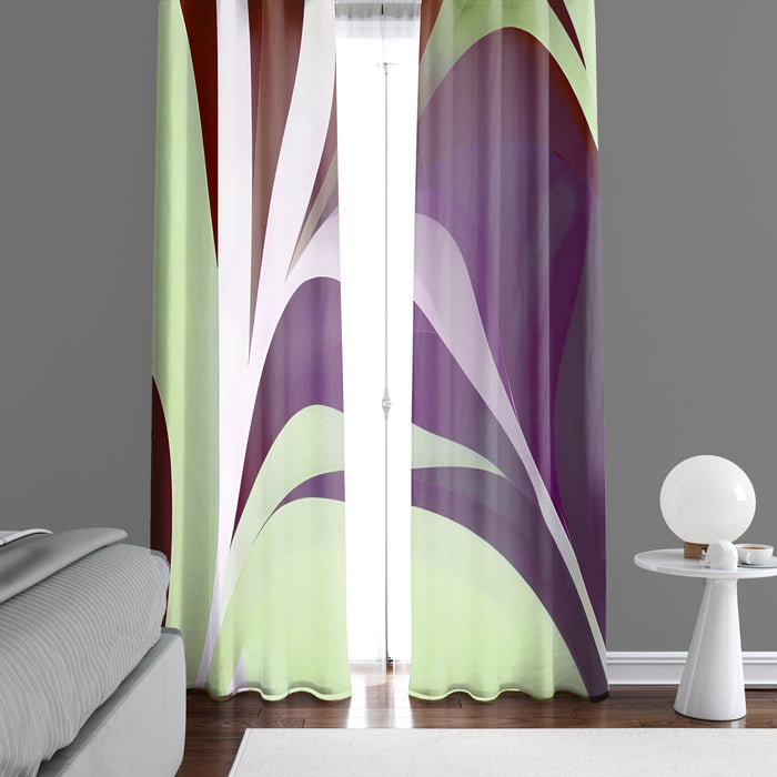 Floral Window Curtain - Abstract Purple and Green Palm Leaf - Deja Blue Studios