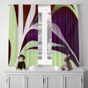 Floral Window Curtain - Abstract Purple and Green Palm Leaf - Deja Blue Studios