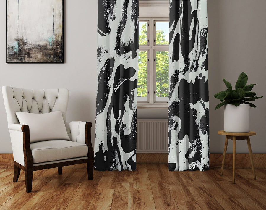 Abstract Window Curtain - Black and Gray Funky Spots - Deja Blue Studios
