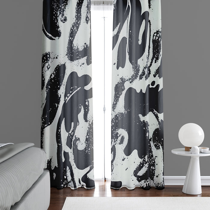 Abstract Window Curtain - Black and Gray Funky Spots - Deja Blue Studios