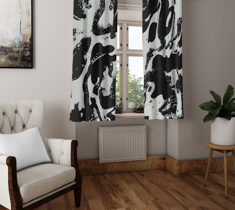 Abstract Window Curtain - Black and Gray Funky Spots - Deja Blue Studios