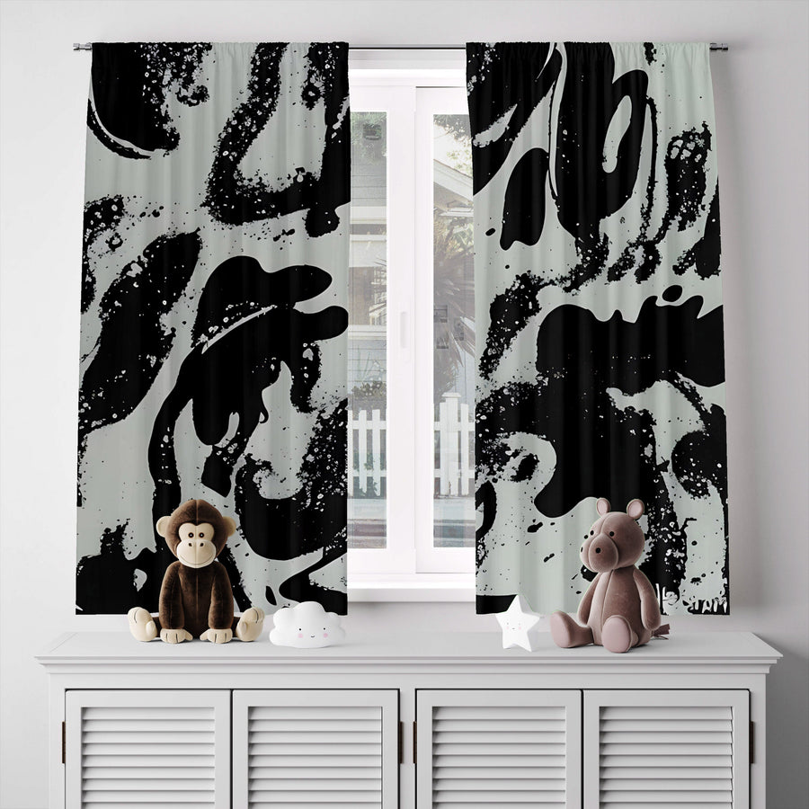 Abstract Window Curtain - Black and Gray Funky Spots - Deja Blue Studios