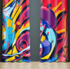 Abstract Window Curtain - Red and Blue Psychedelic Pattern - Deja Blue Studios
