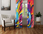 Abstract Window Curtain - Red and Blue Psychedelic Pattern - Deja Blue Studios