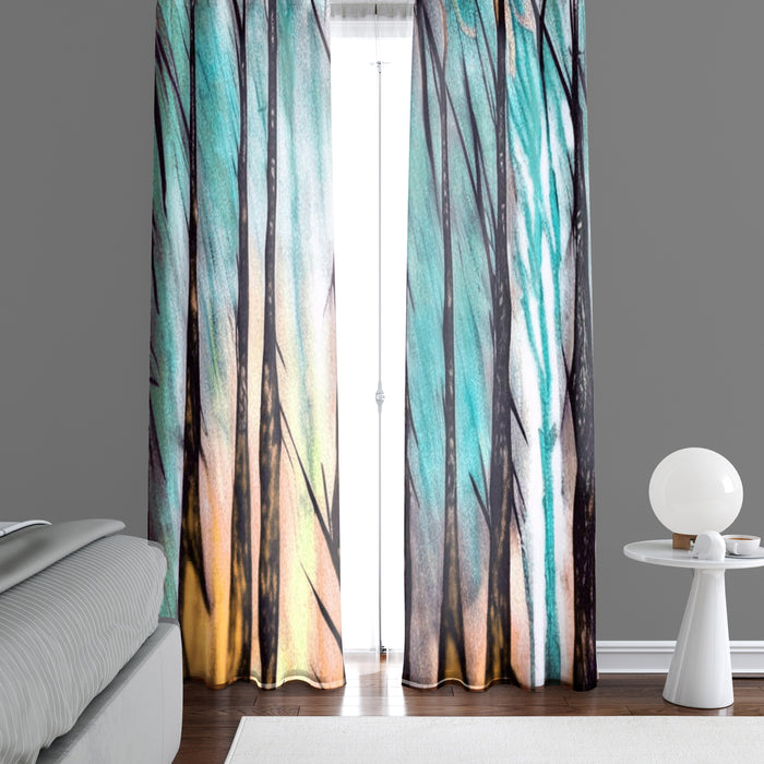 Abstract Window Curtain - Sunrise Watercolor Forest - Deja Blue Studios