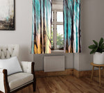 Abstract Window Curtain - Sunrise Watercolor Forest - Deja Blue Studios