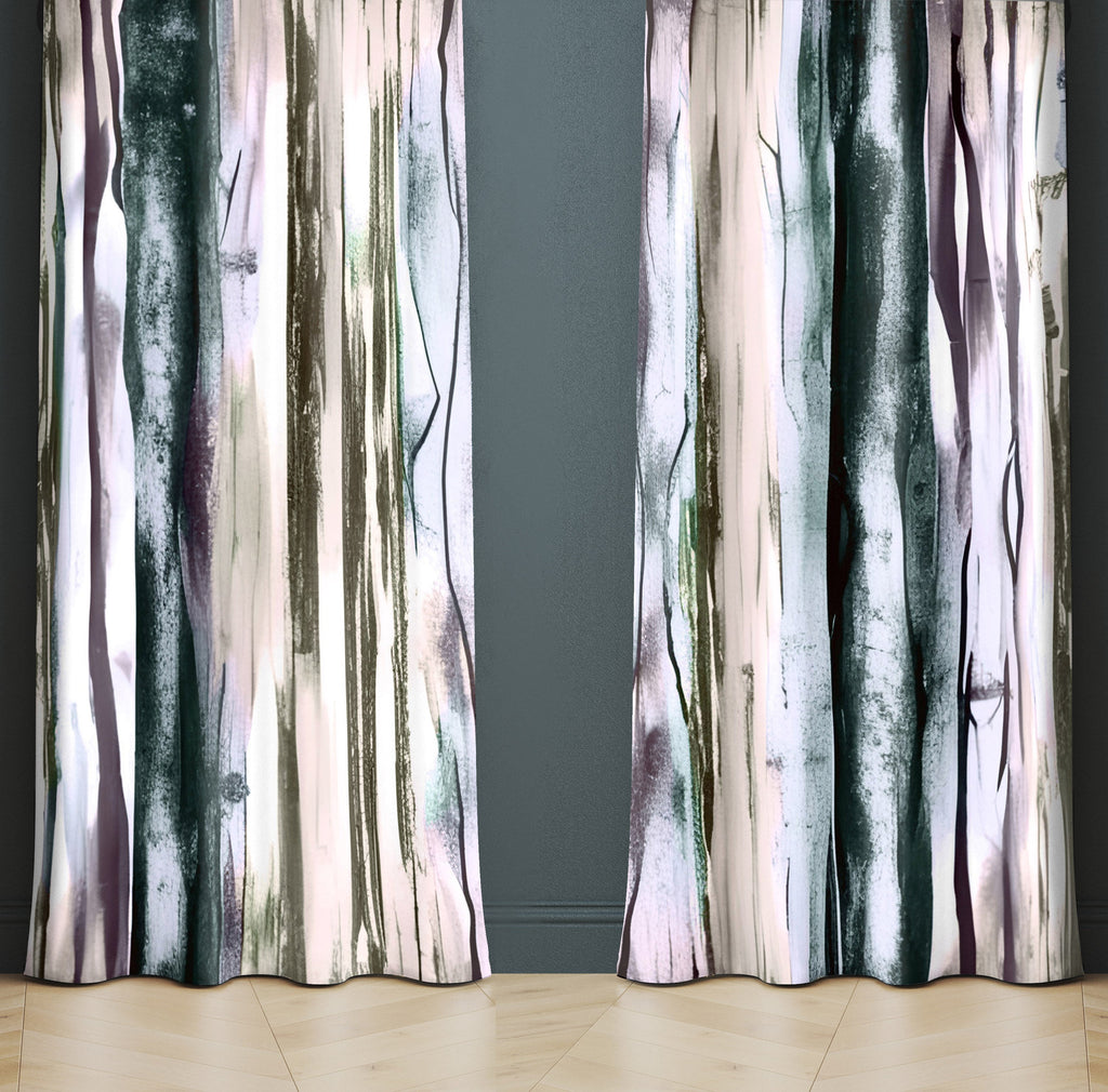 Striped Window Curtain - Pastel Pink and Blue Wavy Stripes - Deja Blue Studios