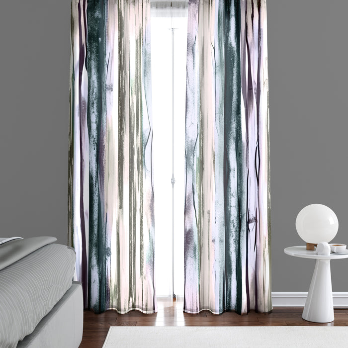 Striped Window Curtain - Pastel Pink and Blue Wavy Stripes - Deja Blue Studios