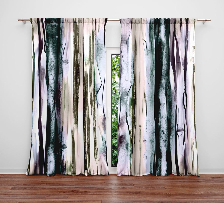 Striped Window Curtain - Pastel Pink and Blue Wavy Stripes - Deja Blue Studios