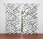 Abstract Window Curtain - Wavy Black and White Stripes - Deja Blue Studios