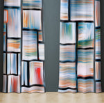 Abstract Window Curtain - Blue and Red Geometric Stained Glass - Deja Blue Studios