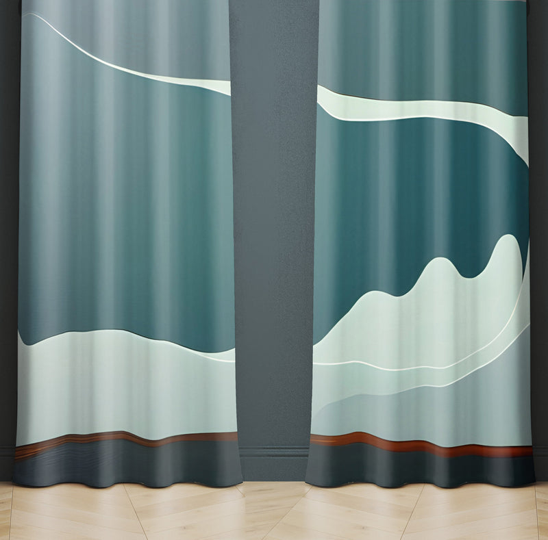 Abstract Window Curtain - Steel Gray Smoky Mountain - Deja Blue Studios