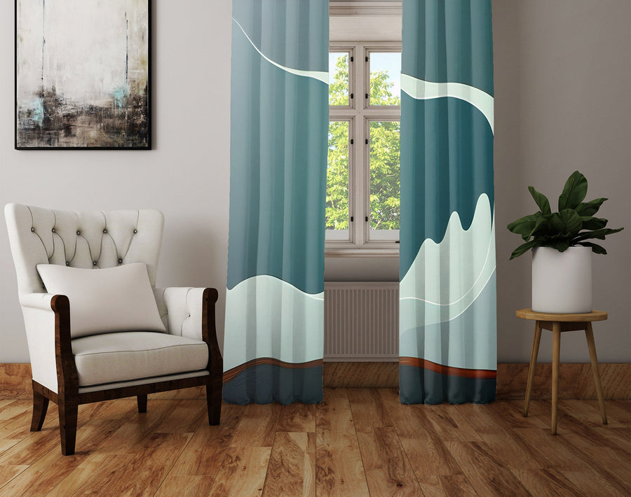 Abstract Window Curtain - Steel Gray Smoky Mountain - Deja Blue Studios