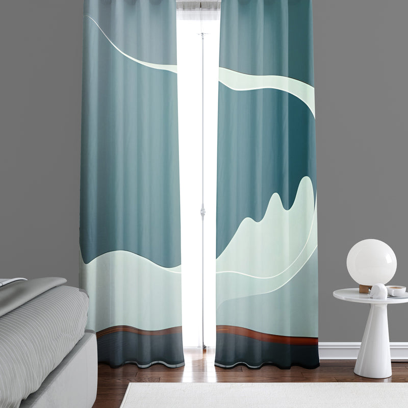 Abstract Window Curtain - Steel Gray Smoky Mountain - Deja Blue Studios