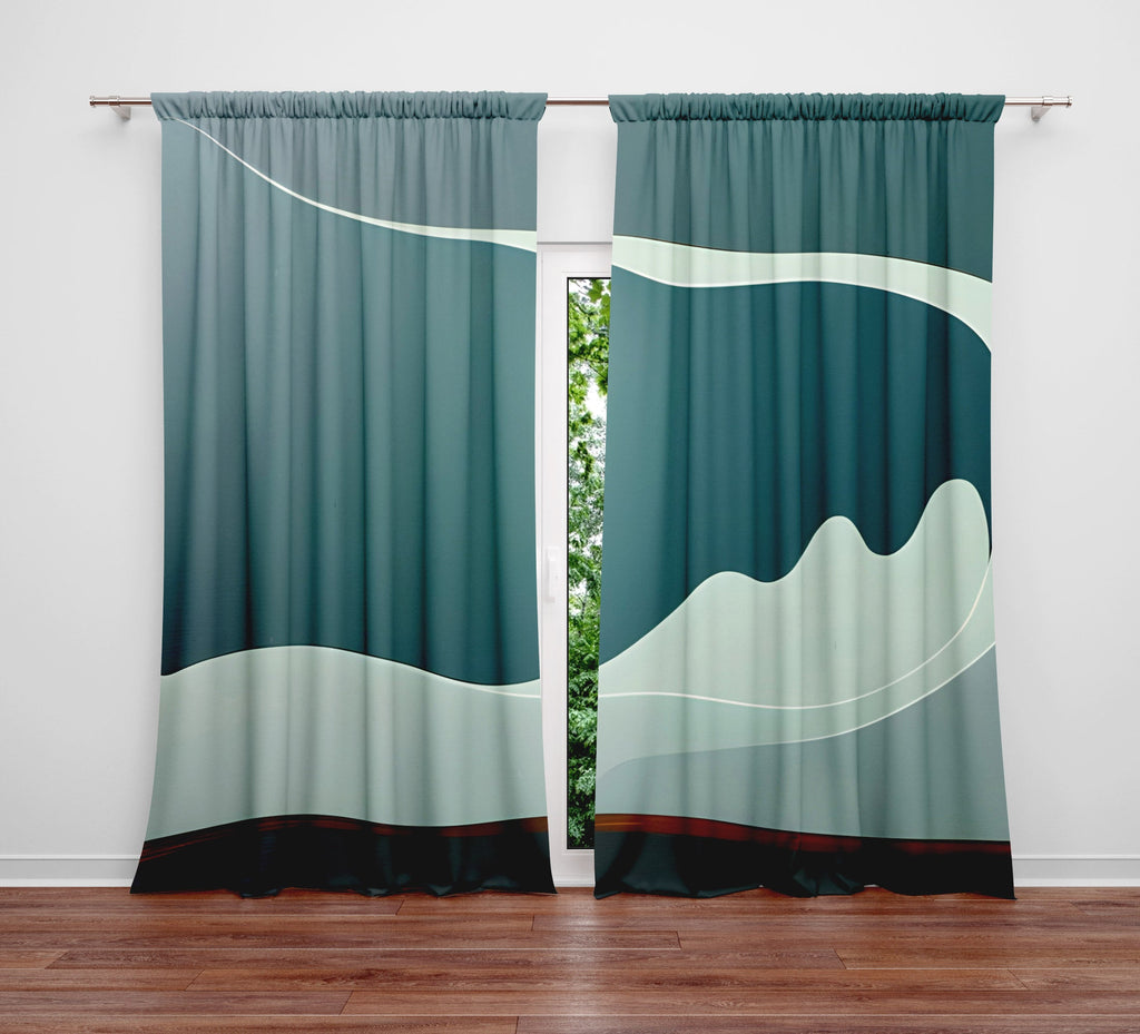 Abstract Window Curtain - Steel Gray Smoky Mountain - Deja Blue Studios