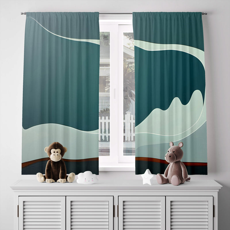 Abstract Window Curtain - Steel Gray Smoky Mountain - Deja Blue Studios