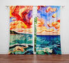 Abstract Window Curtain - Orange and Blue Sunset Oceanside - Deja Blue Studios