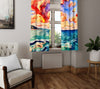 Abstract Window Curtain - Orange and Blue Sunset Oceanside - Deja Blue Studios