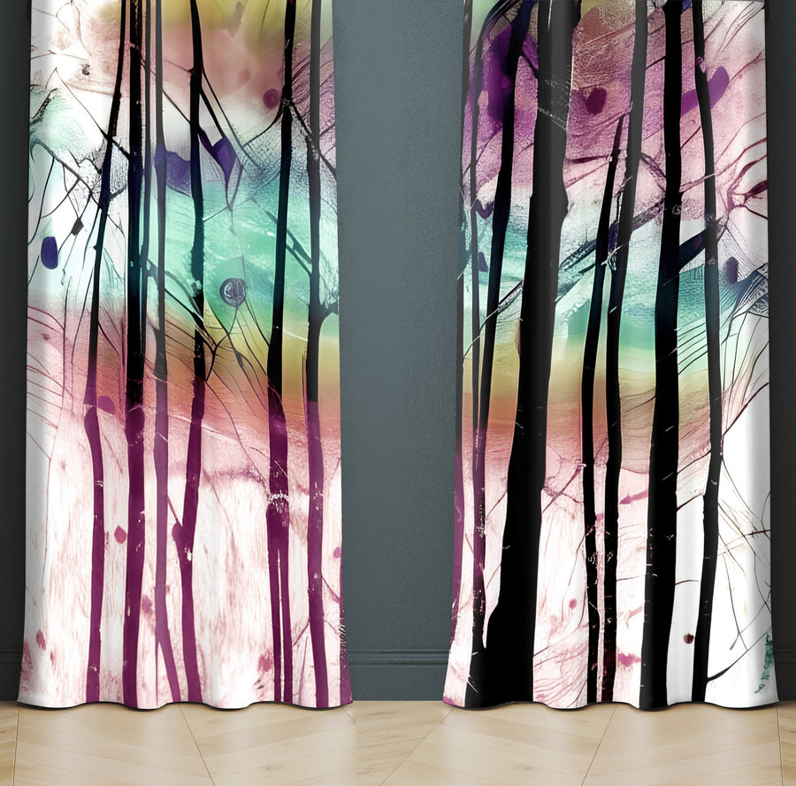 Abstract Window Curtain - Rainbow Glass Winter Forest - Deja Blue Studios