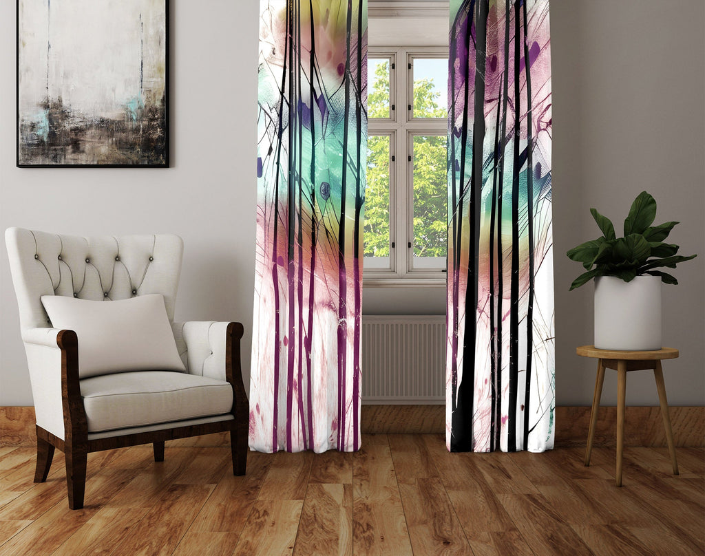Abstract Window Curtain - Rainbow Glass Winter Forest - Deja Blue Studios