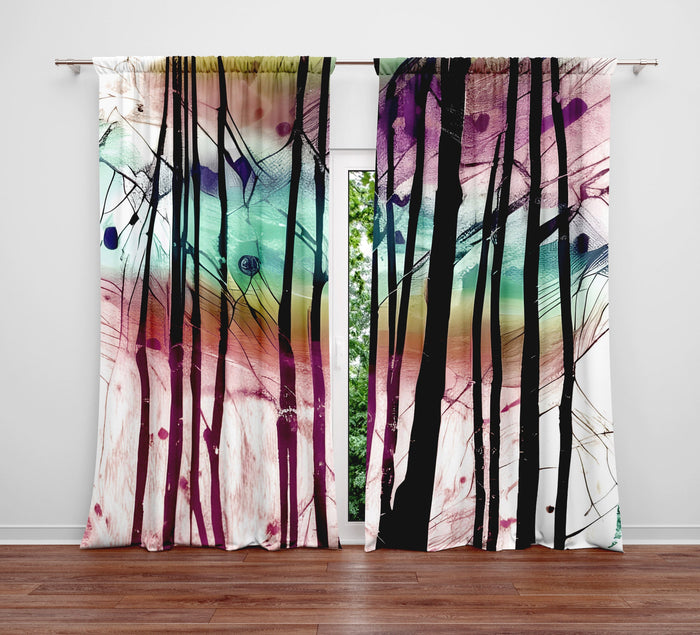 Abstract Window Curtain - Rainbow Glass Winter Forest - Deja Blue Studios