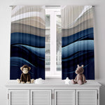 Abstract Window Curtain - Tan and Blue Midnight Sand Dunes - Deja Blue Studios