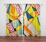 Abstract Window Curtain - Red and Blue Geometric Shapes and Dots - Deja Blue Studios