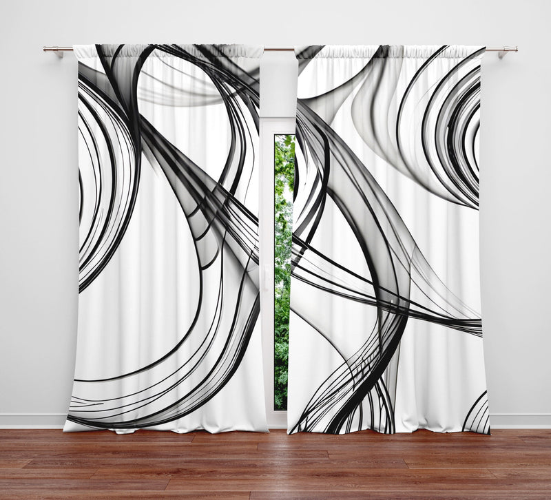 Abstract Window Curtain - Black and White Smoky Haze - Deja Blue Studios