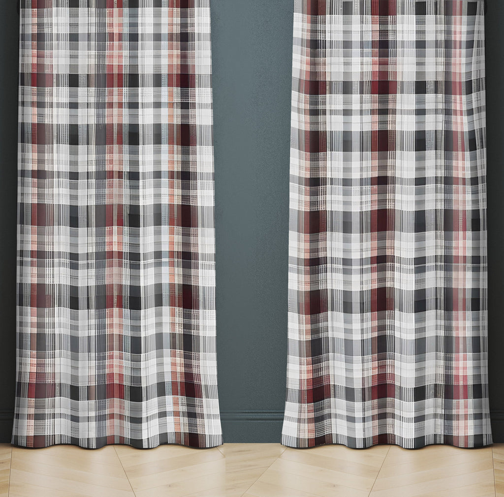 Plaid Window Curtain - Black and Red Checkered Picnic Pattern - Deja Blue Studios