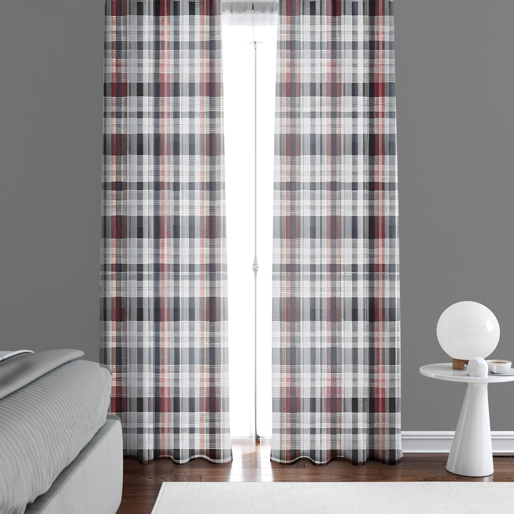 Plaid Window Curtain - Black and Red Checkered Picnic Pattern - Deja Blue Studios