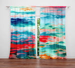 Abstract Window Curtain - Red and Blue Sunrise Ocean Water - Deja Blue Studios