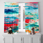 Abstract Window Curtain - Red and Blue Sunrise Ocean Water - Deja Blue Studios