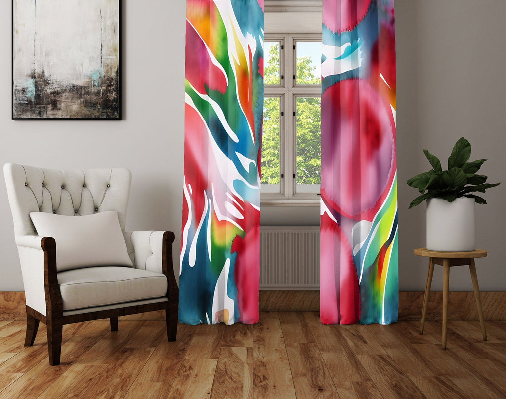 Floral Window Curtain - Abstract Fallen Rainbow Watercolor Sunflower - Deja Blue Studios